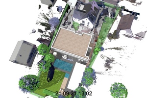  Gestaltung einer Außenanlage für einen Neubau mit Poolbereich und Poolhaus. Scan des Bestandsgebäudes, der umgebenden Bebauung und der Vegetation für eine Sonnenstandstudie 