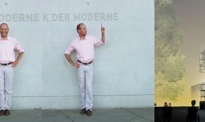  Andres Lepik vor seiner neuen Wirkungsstätte in München. Die Visualisierung rechts stammt aus dem Büro J. Mayer H. 