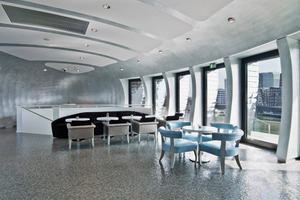  Die Champagnerbar „Pebble´s“-Pavillon Hafenspitze Düsseldorf erhielt den 2. Platz bei der Rigips Trophy 2011/ Kategorie Trockenbau 