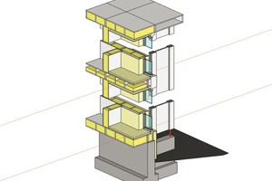  Aus 3 Elementtypen wird die Tragstruktur erzeugt: dem Decken- und Dachelement, dem Wandmodul für den vertikalen Lastabtrag und einem Wandmodul für die horizontale Aussteifung 