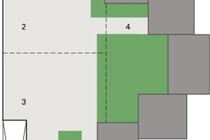  Bild 6: Lageplan mit Darstellung der Baukörper, des Parkdecks, der Grünflächen und der Dehnfugen 